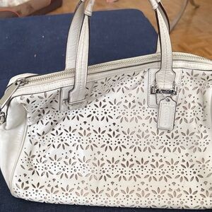 Coach Cream Leather Satchel with Cut-Out Design